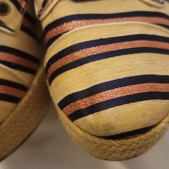 Tabitha Simmons Tie Striped Oxford Wedge Pink/Navy - Picture 7 of 7